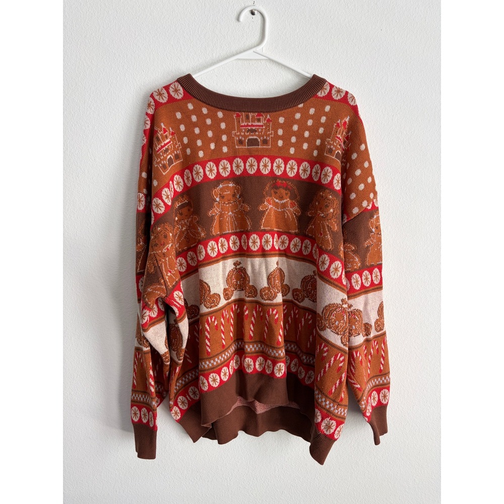 Disney Princess Gingerbread Holiday Fair Isle Sweater Brown Red Plus Size 3X
